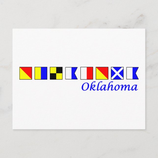 Postal Oklahoma escrito en alfabeto de bandera náutica (Anverso)