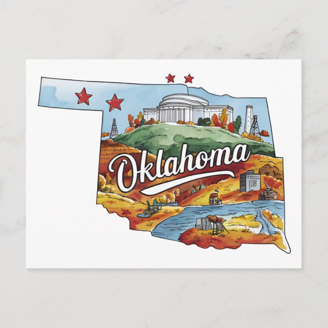 Postal Oklahoma Estado de EE. UU. con forma de agua vinta (Anverso)