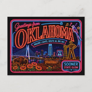 Postal Oklahoma Neon Estado Retro Vintage