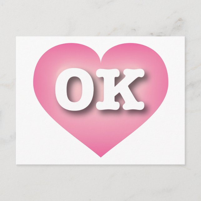 Postal Oklahoma Pink Fade Heart - Amo OK (Anverso)