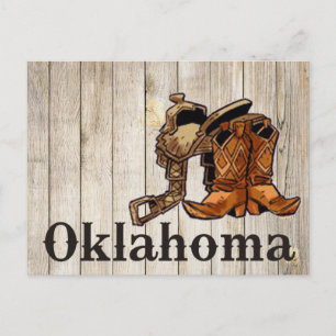Postal Oklahoma Saddle y Boots Muro de madera