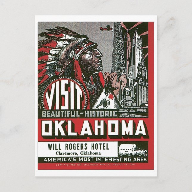 Postal Oklahoma Will Rogers Hotel, Claremore Oklahoma (Anverso)