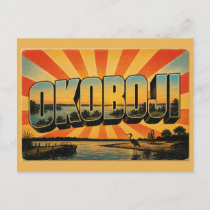 Postal Okoboji Iowa Lago Glacial Azul Arte Agua