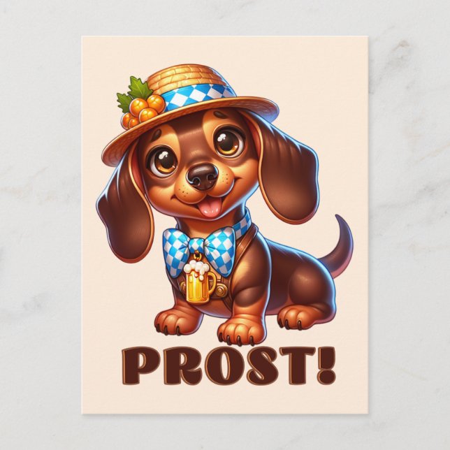 Postal ¡Oktoberfest Dachshund Prost! (Anverso)