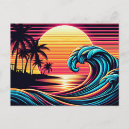 Postal Ola de surf Sunset Retro