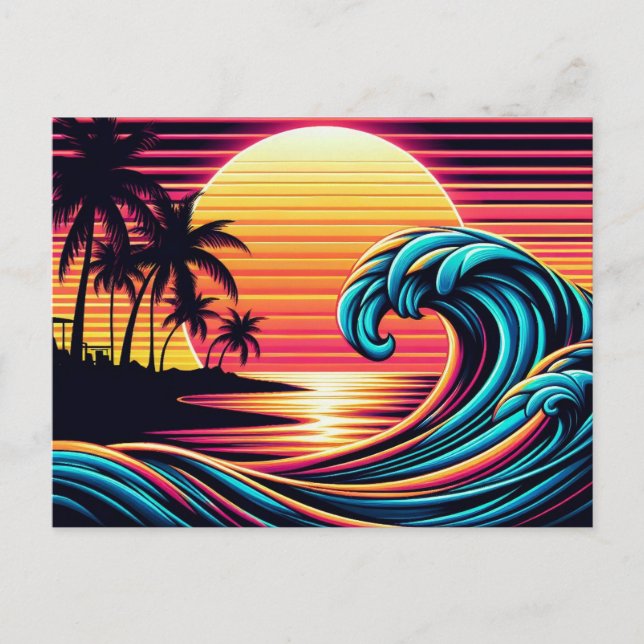 Postal Ola de surf Sunset Retro (Anverso)