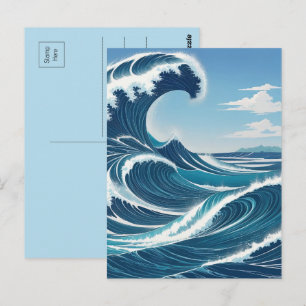 Postal Ola del Océano Azul con Cielo Azul Nube Blanca