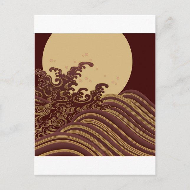 Postal Ola tradicional japonesa y patrón lunar (Anverso)