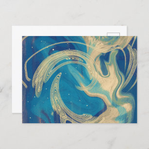 Postal Olas abstractas geométricas de color azul