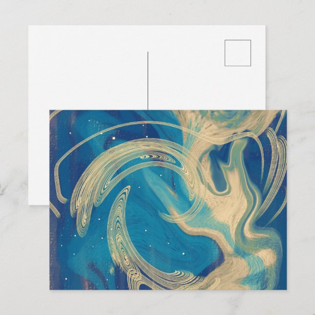 Postal Olas abstractas geométricas de color azul (Anverso / Reverso)