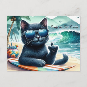 Postal Olas altas   Amantes de los gatos Gato negro genia