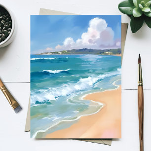 Postal Olas de acuarela del océano pintura costera del ma