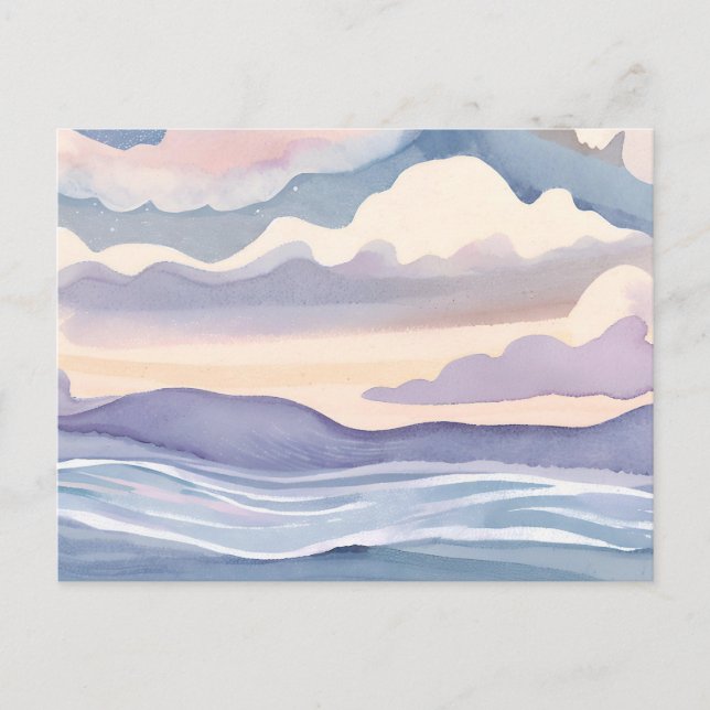 Postal Olas de océano soñadoras | Pastel de acuarela (Anverso)