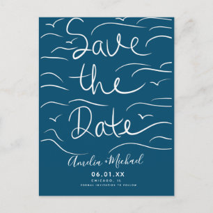 Postal Olas de Playa Letra a Mano Save the Date Foto