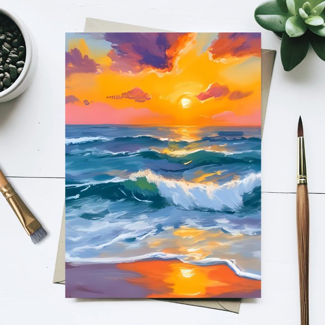 Postal Olas de puesta de sol dorada Pintura de acuarela (Subido por el creador)