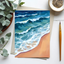 Olas del Océano Azul Acuarela Costera