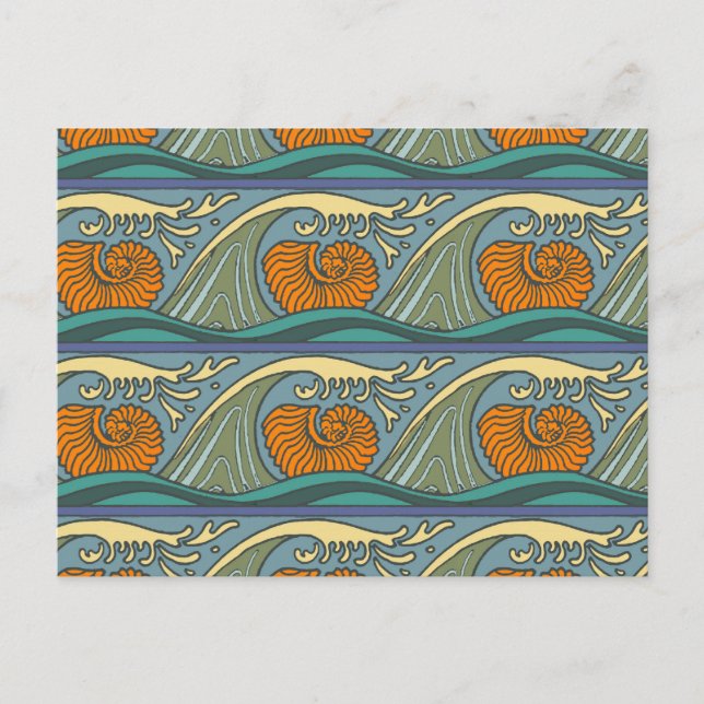 Postal Olas del océano azul Nautilus Seashell Pattern Nou (Anverso)