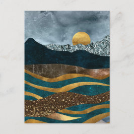 Postal Olas doradas bajo montañas iluminadas por la luna