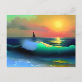 Postal Olas dramáticas del océano y reflejo de la puesta