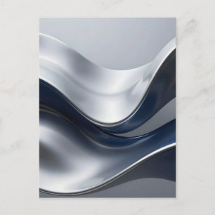 Postal Olas Fluidas Abstractas Modernas de Plata y Azul M
