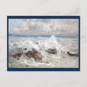 Postal Olas que caen sobre las rocas en Bordighera