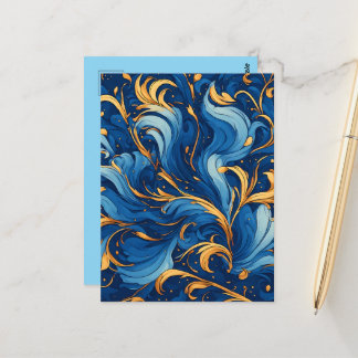 Postal Olas Reales de Capricho Remolinos de Azul y Dorado