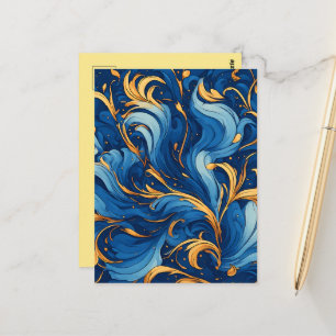 Postal Olas Reales de Capricho Remolinos de Azul y Dorado