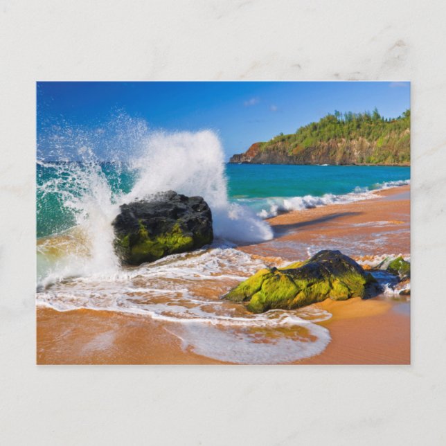 Postal Olas rompen en la playa, Hawaii (Anverso)