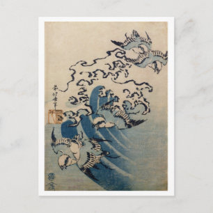Postal Olas y aves, c.1825 (impresión de bloques de mader