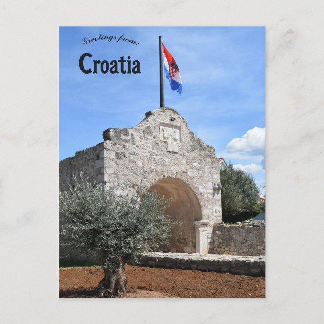Postal Old Gate and Flag in Nin Croatia (Anverso)