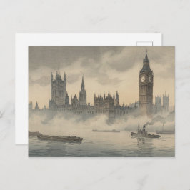 Postal Old London in the Mist Japanese Woodblock Print