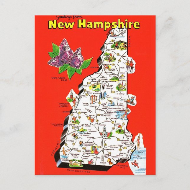 Postal Old New Hampshire Map Postcard (Anverso)