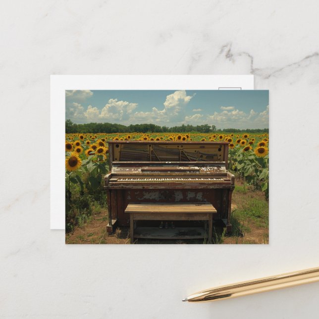Postal Old Piano in Sunflowers (Anverso/Reverso In Situ)