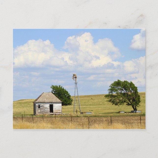 Postal Old Rush County, Kansas, Farmhouse With Windmill (Anverso)