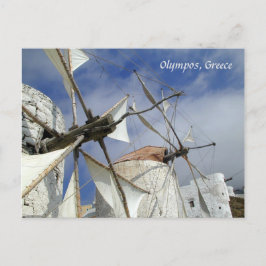 Postal Old Windmills Olympos Karpathos, Grecia con texto