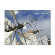 Old Windmills Olympos Karpathos, Grecia con texto