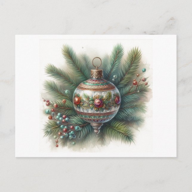 Postal Old World Nostalgia with Pine Christmas Ornament  (Anverso)