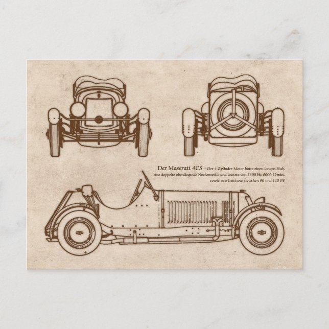 Postal Oldtimer Italien Vintage Maserati 4CS (Anverso)