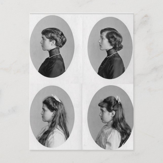 Postal Olga, Tatiana, Marie, Anastasia Romanov de Rusia (Anverso)