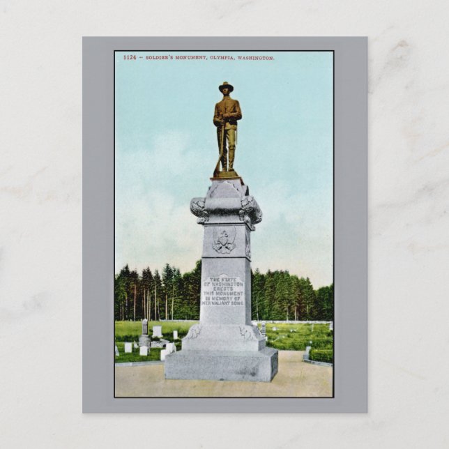 Postal Olimpia WA del Monumento al Soldado Vintage (Anverso)