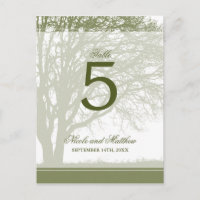 Olive Green Oak Tree Fall Wedding Número de tabla