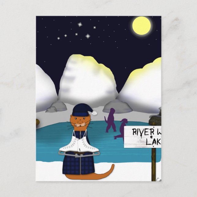 Postal Oliver: las patinetas oscurecidas en el río (Anverso)