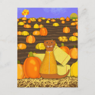 Postal Oliver The Otter elige una calabaza