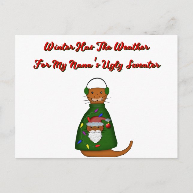 Postal Oliver The Otter en el feo suéter de Nana con pala (Anverso)
