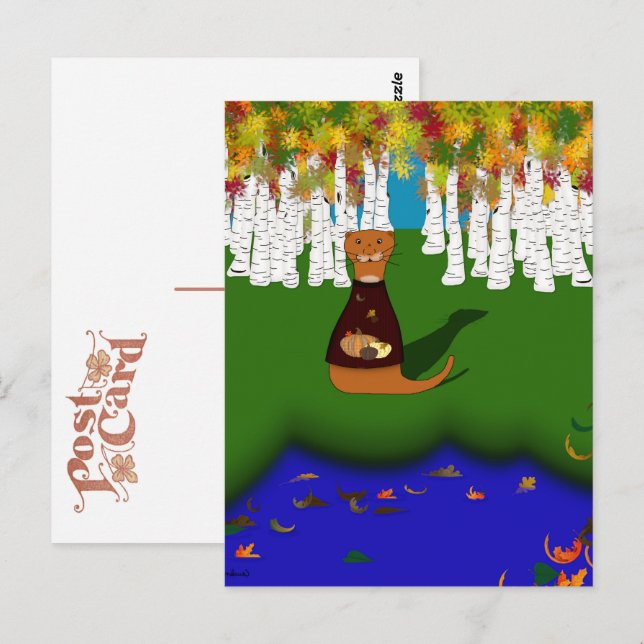 Postal Oliver The Otter en el lago Wolf del río en otoño (Anverso / Reverso)