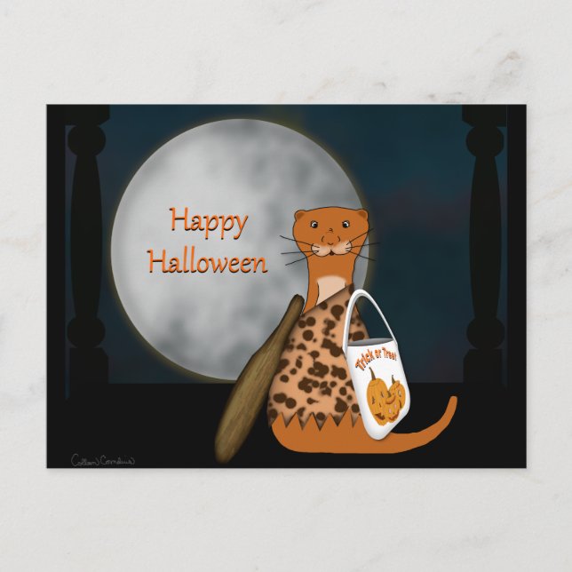 Postal Oliver The Otter Posando En Su Traje De Halloween (Anverso)