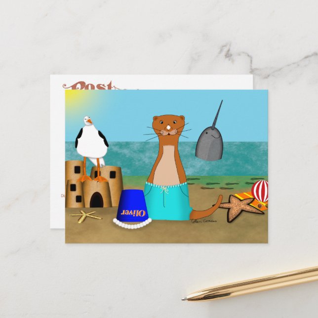 Postal Oliver The Otter's Beach Vacation (Anverso/Reverso In Situ)