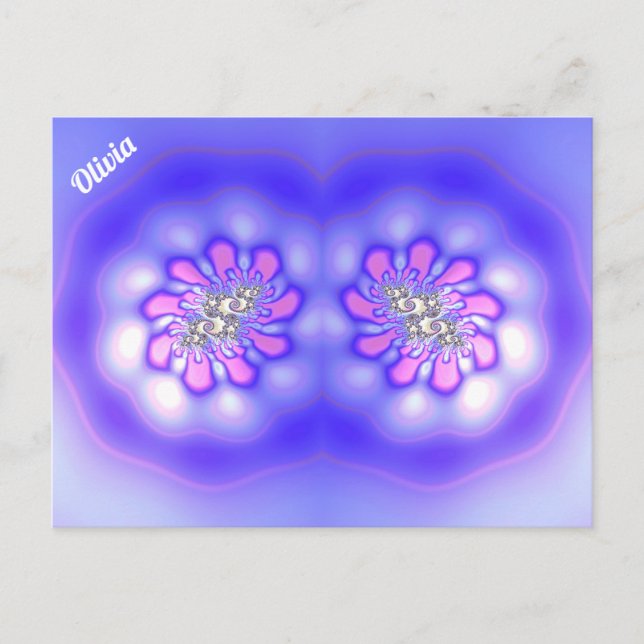 Postal OLIVIA ~ Diseño Fractal 3D ~ Rosa Azul Malva ~ (Anverso)