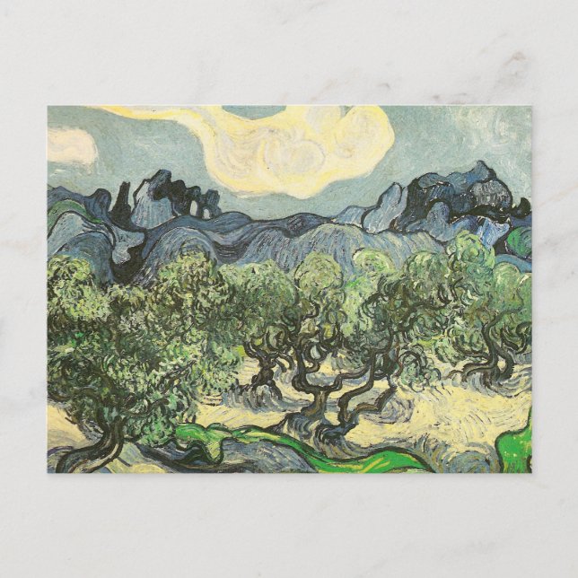 Postal Olivos, Bella Artes de Van Gogh, paisaje montañoso (Anverso)