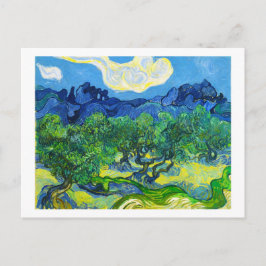 Postal Olivos con los Alpilles en el fondo